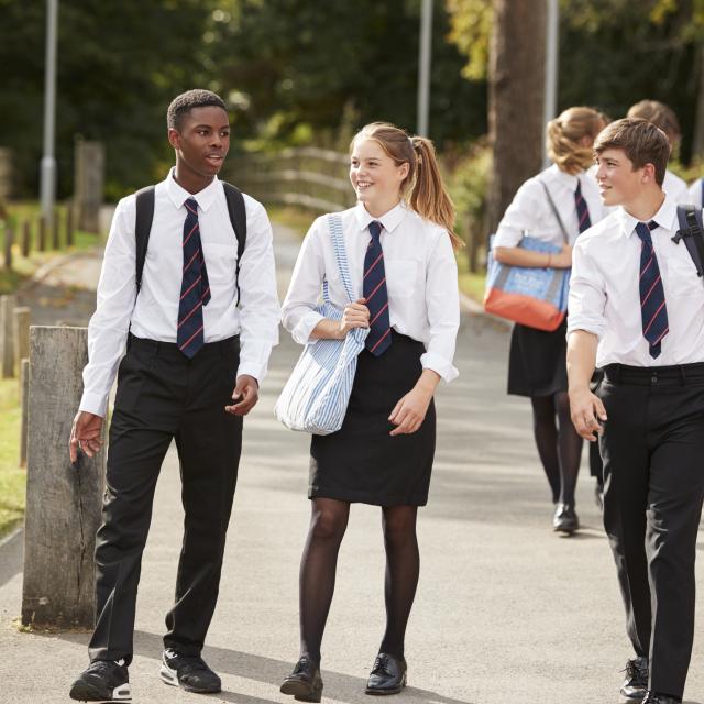 Group Of Teenage Students In Uniform Outside School Buildings